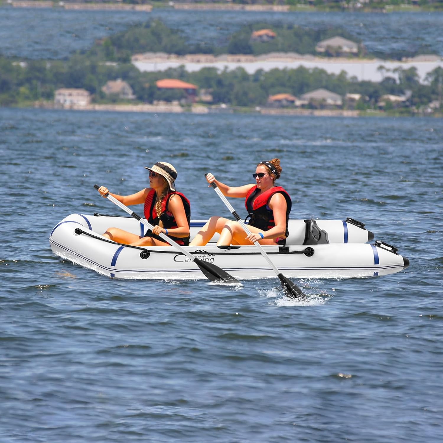 10ft Inflatable Boat for Adult - PVC Portable 2-4 Person Assault Boat Raft - Inflatable Touring Kayak Fishing Dinghy Boat with Paddles