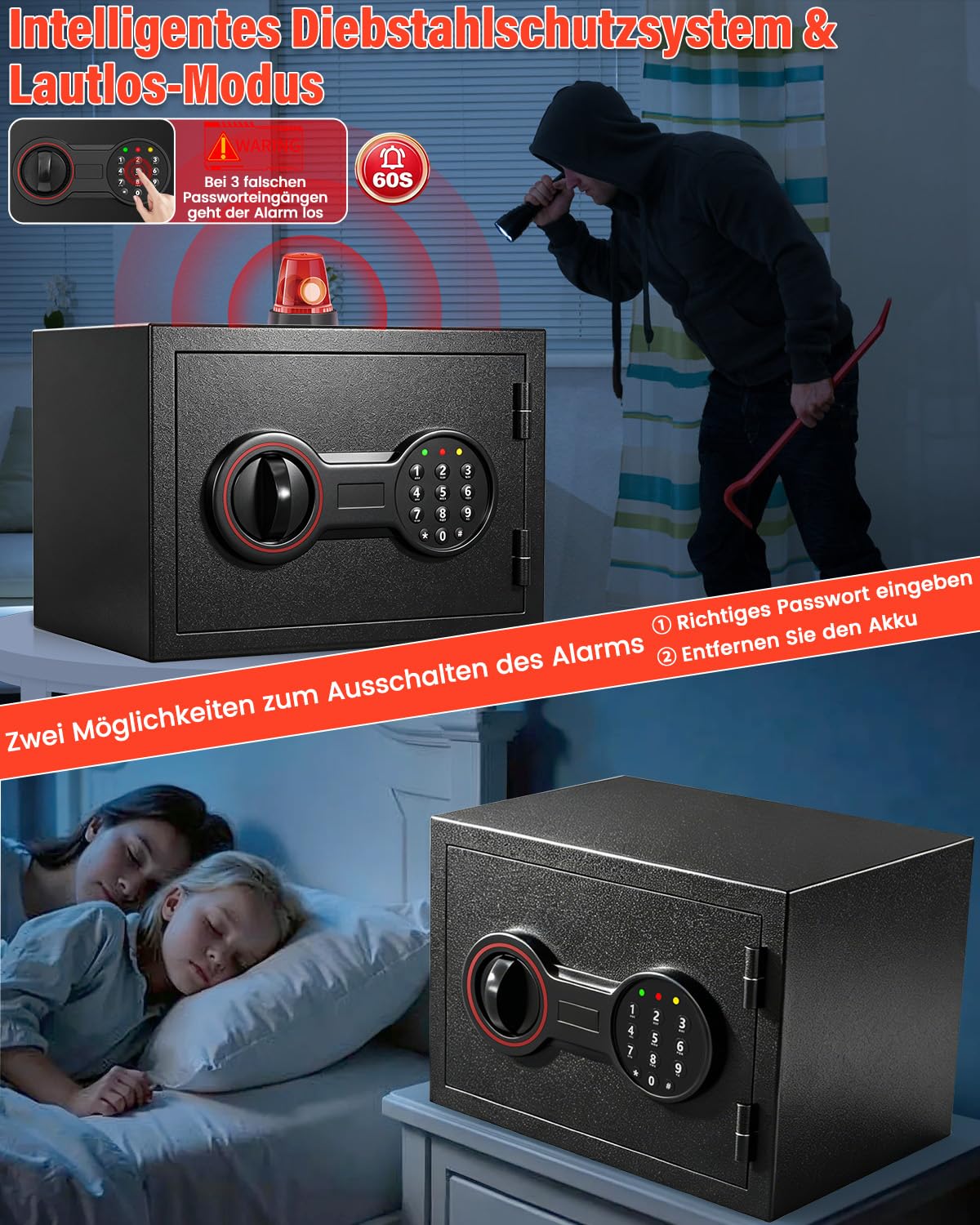 Cassaforte ignifuga per casa, mobile digitale con serratura a combinazione, sistema di allarme e ripiano rimovibile, piccola cassaforte per contanti, documenti importanti, 25 l