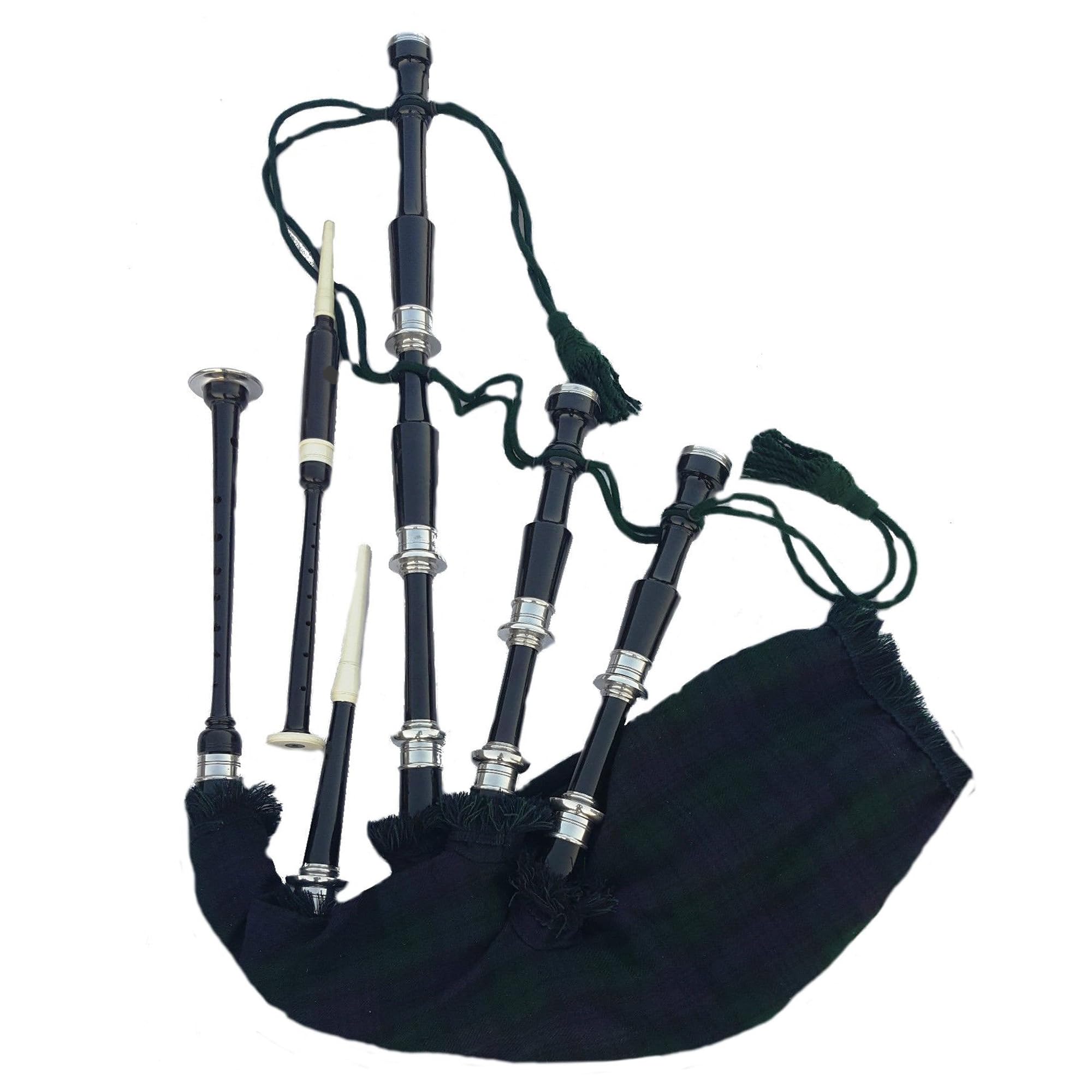 Set completo di cornamusa in palissandro con finitura nera, cornamusa scozzese con copertura in tartan nero e accessori gratuiti