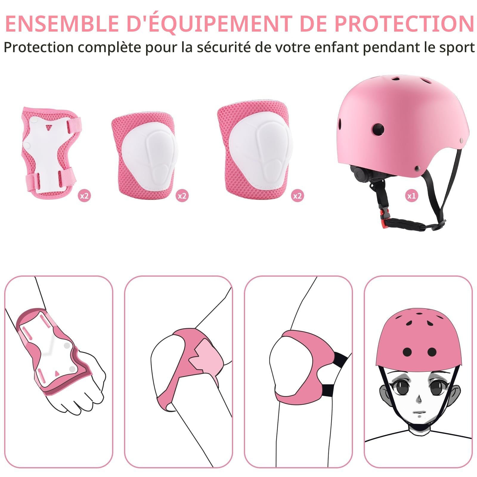 ZWOOS Protection Roller Enfants, Protections Coude Genoux Enfants, Protectiosn Velo Enfant, Protection Enfant Roller pour Roller, Skateboard, Vélo, Trottinette 3 à 10 Ans (Rose)