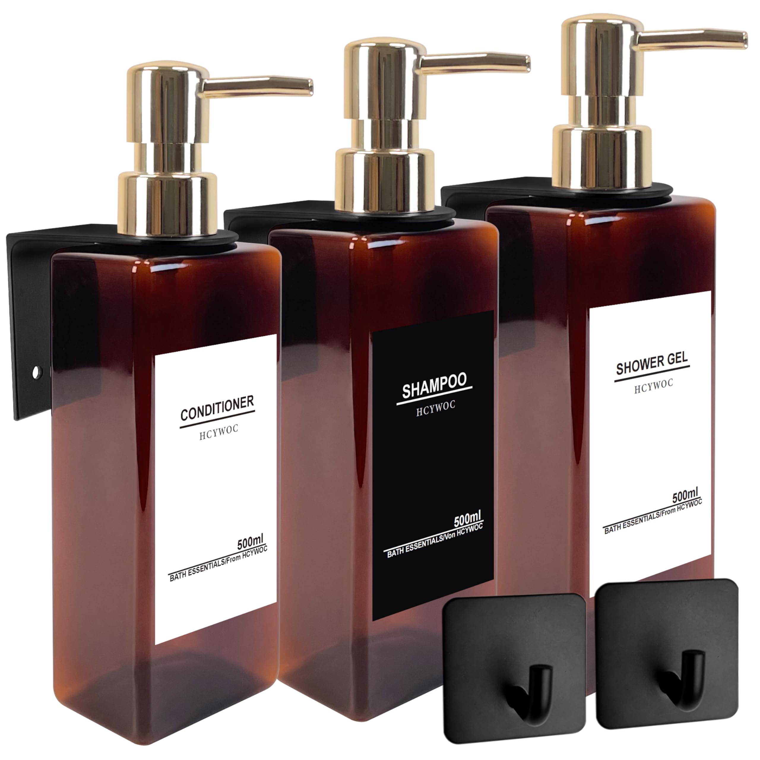 Set 3 Dispenser Sapone Da Muro 500 Ml Per Doccia | Bianco Con Testa Oro | Etichette Impermeabili