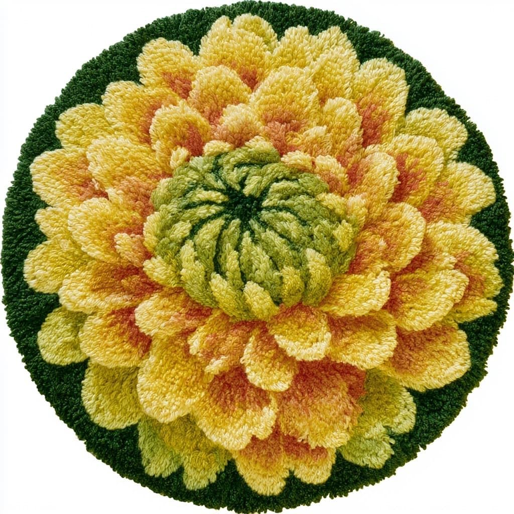 AMBATTERY Round Latch Hook Kits Pre-Printed Rug,Chrysanthemum Flowers
