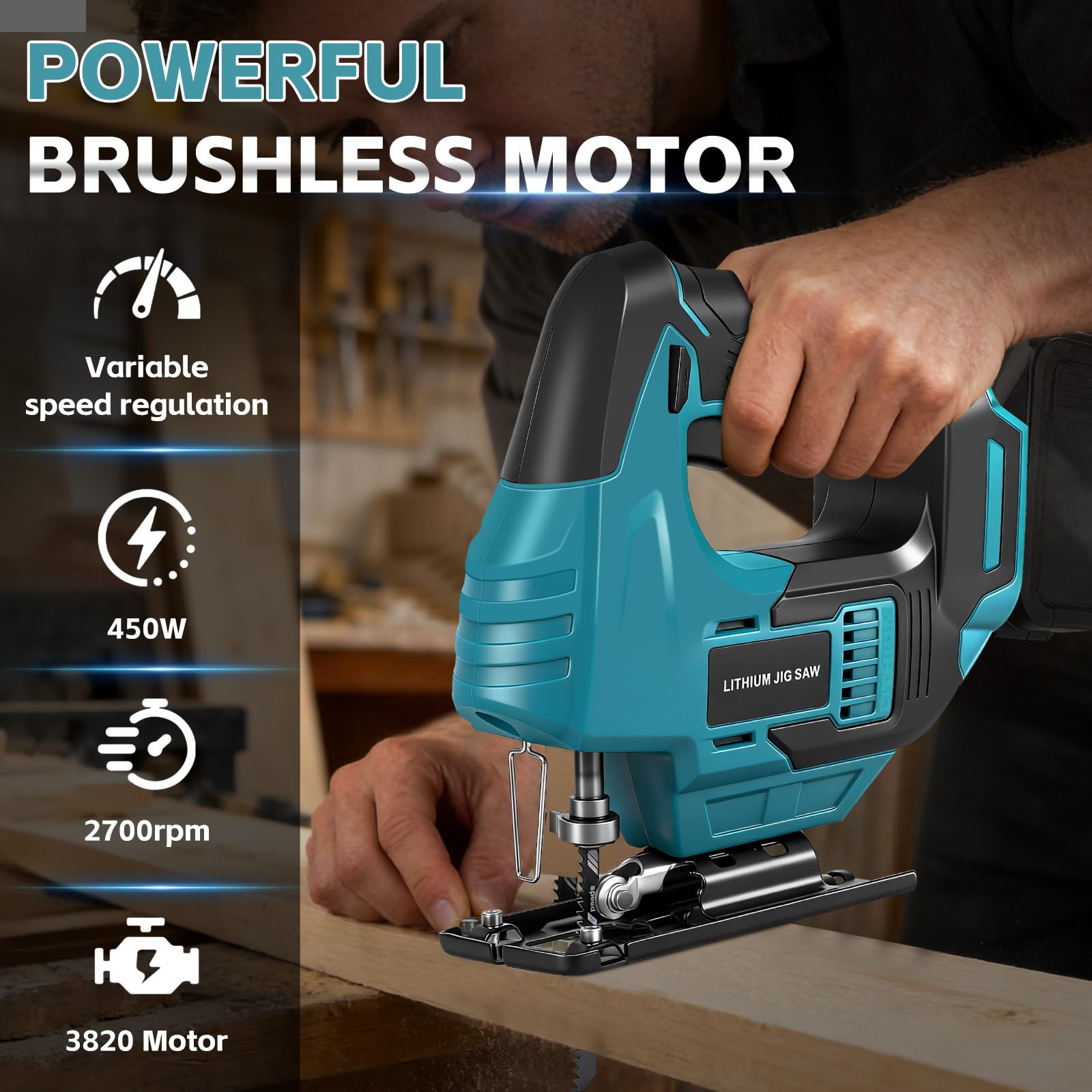 Sierra de Calar con Guía Láser para Makita 18V (sin Batería) | 450W, Sierra de Calar sin Escobillas, Inclinación 45°, Corte 55 mm, 10 Hojas y Maletín