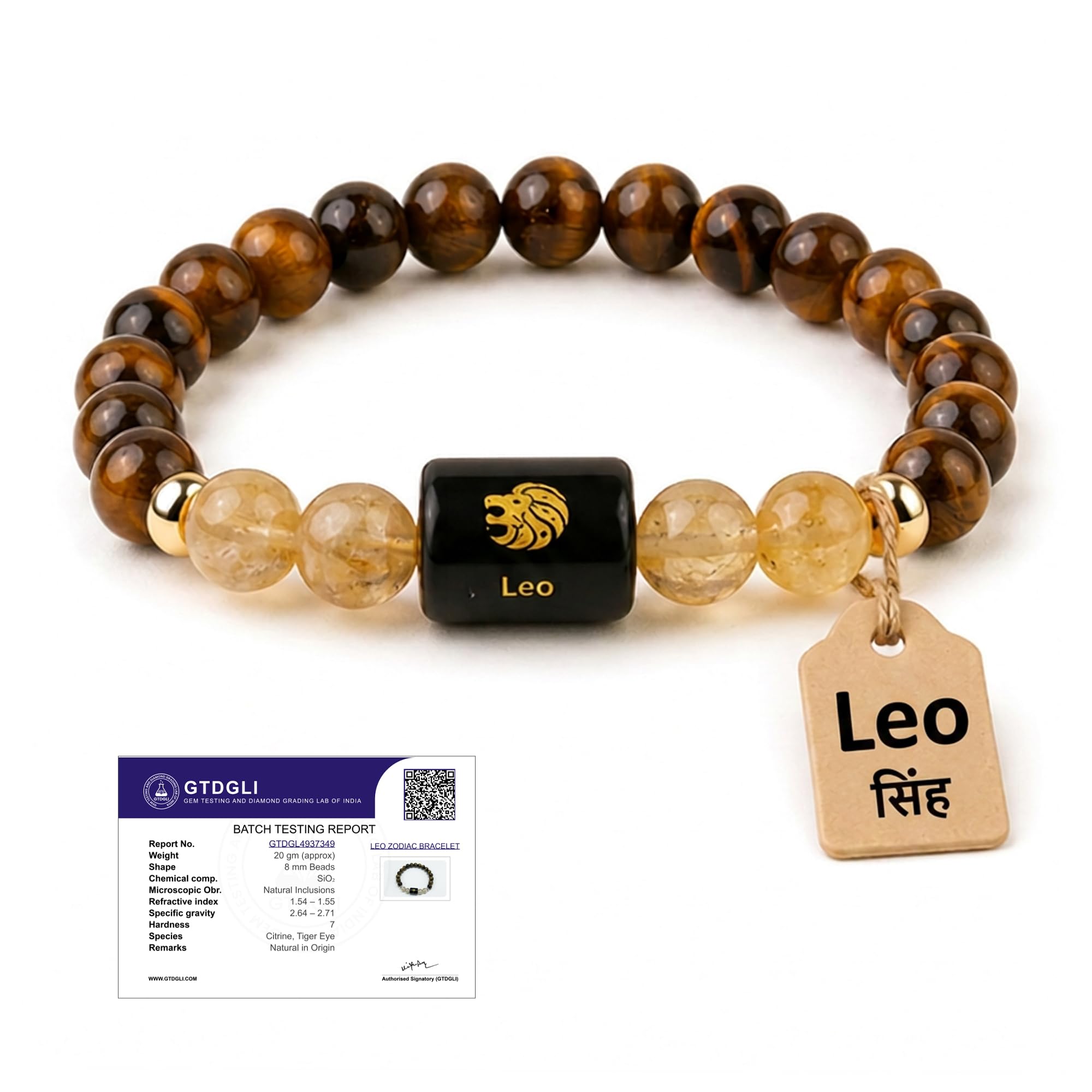 Astrotalk Leo Zodiac Bracelet (सिंह राशि) | Certified Healing Crystal for Confidence, Motivation & Positive Energy | Original Tiger Eye & Citrine | Bracelet for Man & Woman | Gift for Man & Woman