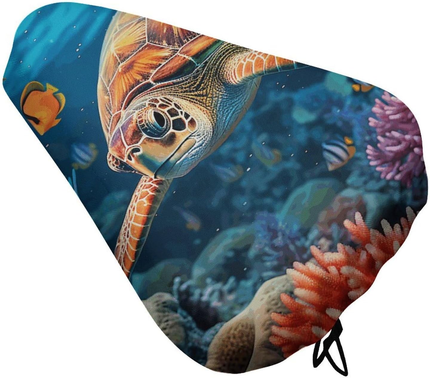 Ocean Sea Turtle Waterproof Bike Seat Cushion with Drawstring for Women Men Soft Padded Bicycle Seat Cover for Comfort Wide Road Bike Saddles Universal Fit for Mountain Exercise