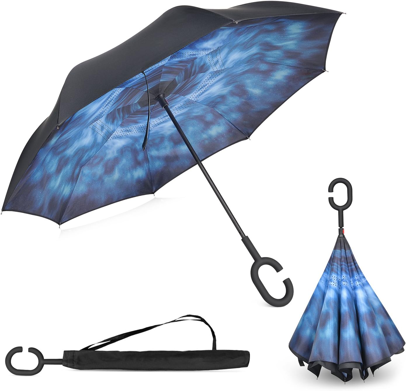 Elover Inverted Umbrella with C-Shaped Handle Inside Out Windproof Umbrella Upside Down Reverse Umbrella Double Layer Travel Umbrella