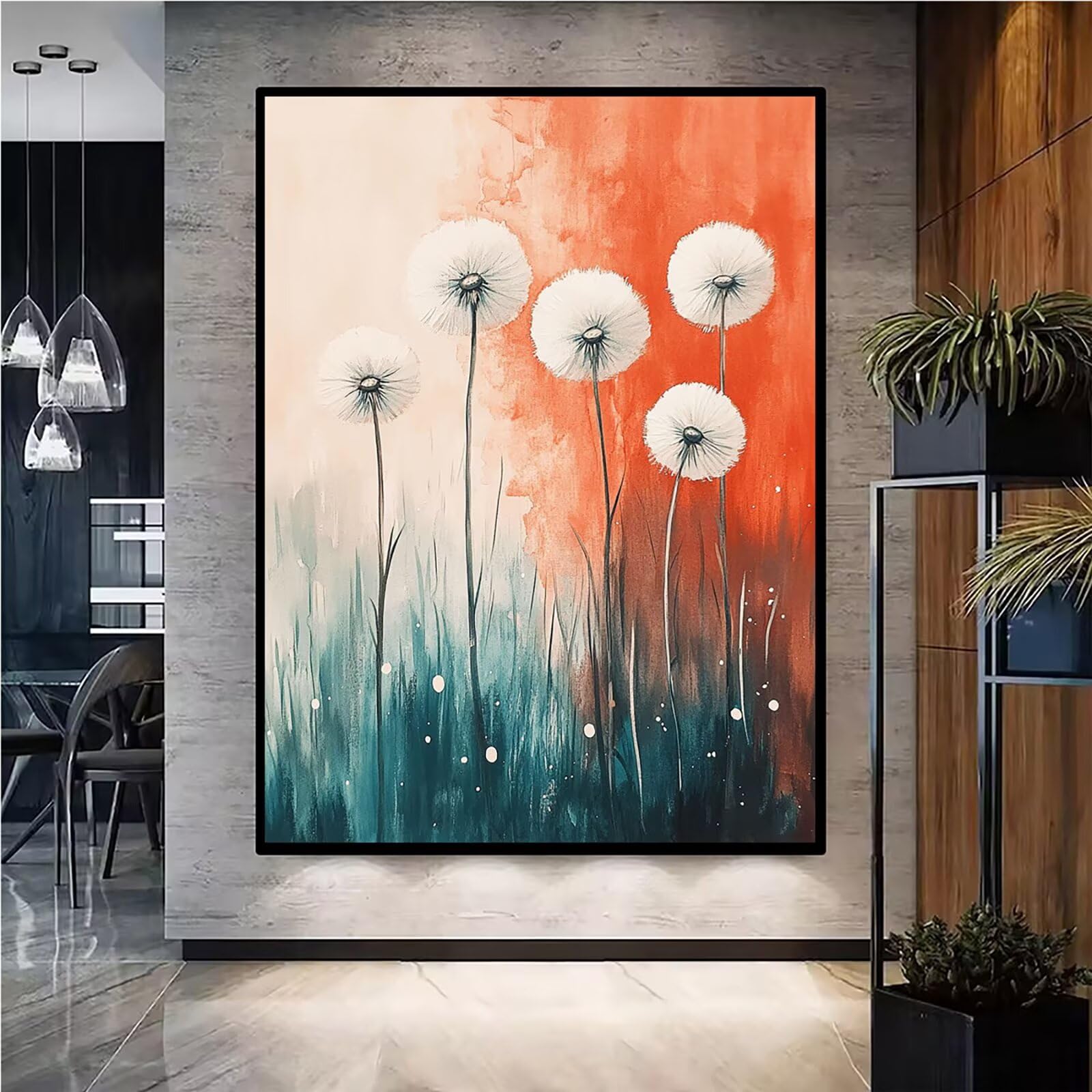 Diamond Painting Kit Completo, Diamond Painting Astratto, 5D Pittura Diamante Kit Manualidades Adultos DIY Diamantini Crystal Art Disegni Ricamo a Punto Croce Artigianale,60x90cm Dente Di Leone j0-609