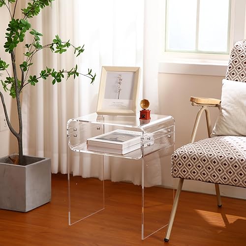 Miniatura 2 de Kigley Mesa auxiliar de acrílico de 15.8 x 11.8 x 17.7 pulgadas, mesa auxiliar moderna transparente, mesa de centro para sala de estar, oficina,