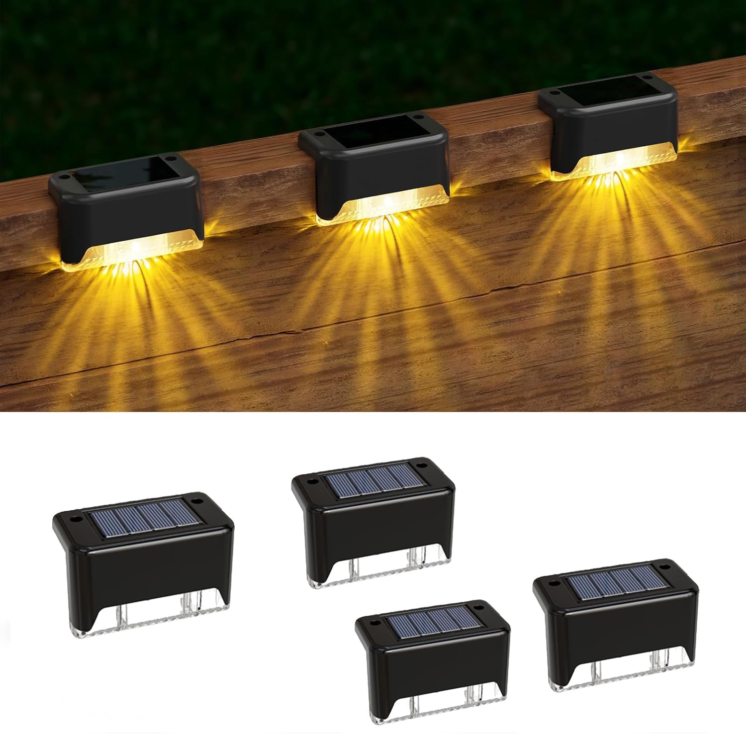 JD PRO Solar Deck Lights 4Pcs, Solar Step Lights Outdoor Waterproof Led Solar Fence Lamp for Patio, Stairs,Garden Pathway, Step and Fences (Warm White)-image-23
