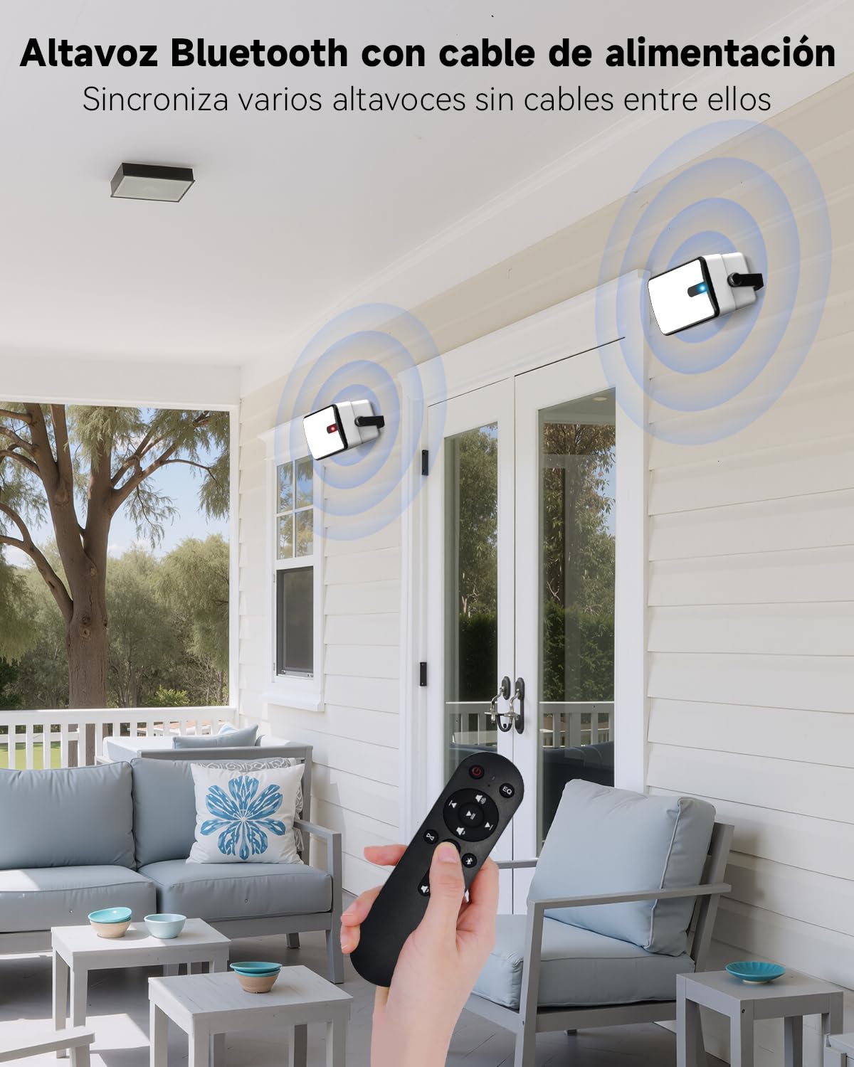 250W Altavoces Bluetooth para Exteriores, Sincronización Inalámbrica Entre Altavoces, Montaje en Pared para Patio, Porche, Cenador, Garaje, Paquete de 2 (MZ-632)