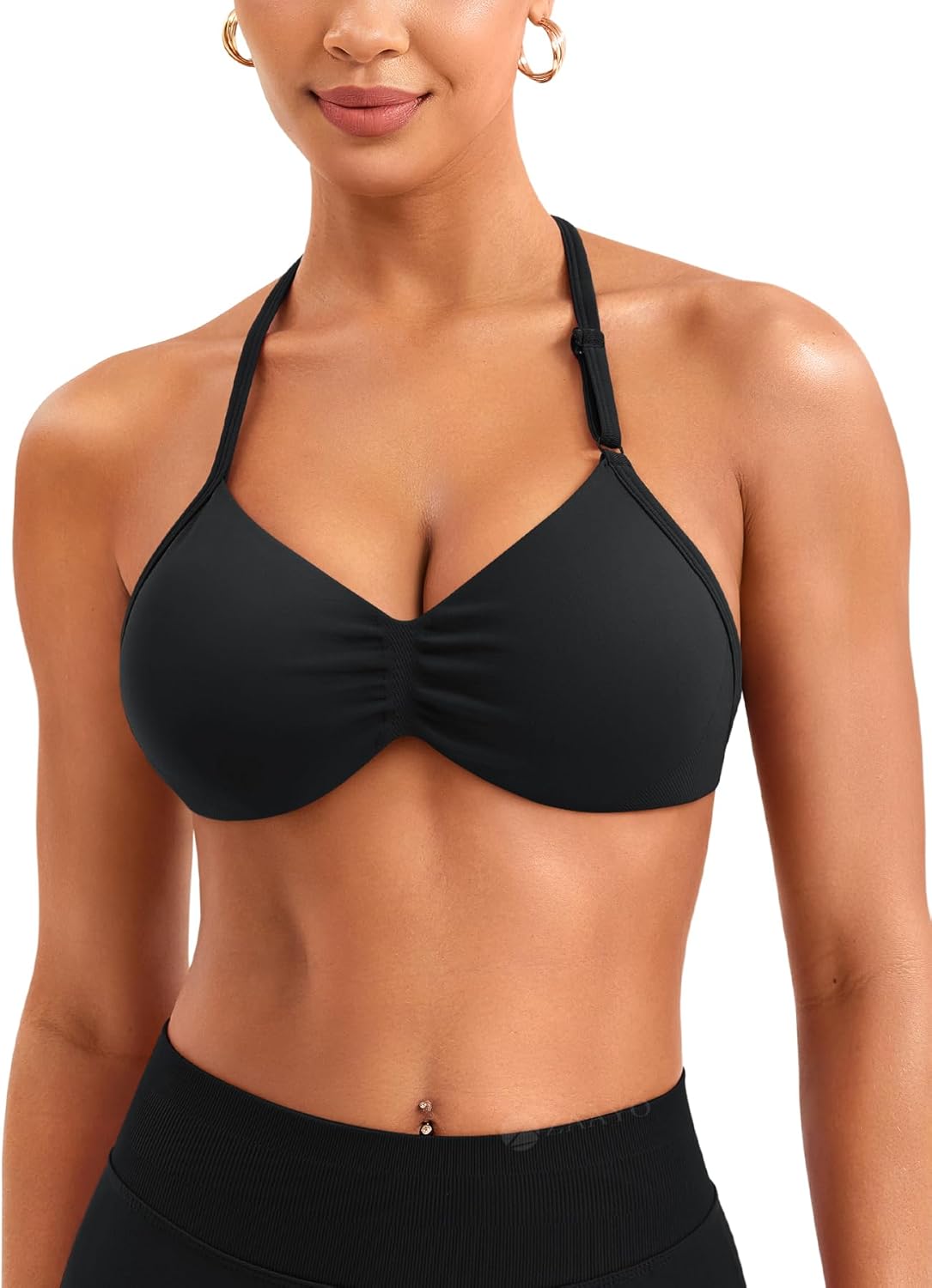 Dames Medium Ondersteuning Yoga Beha Strappy Sport-bh Met Kriskras Rug Verwijderbare Pads Sexy Crop Tops Voor Workout Hardlopen Fitness,Black-Small