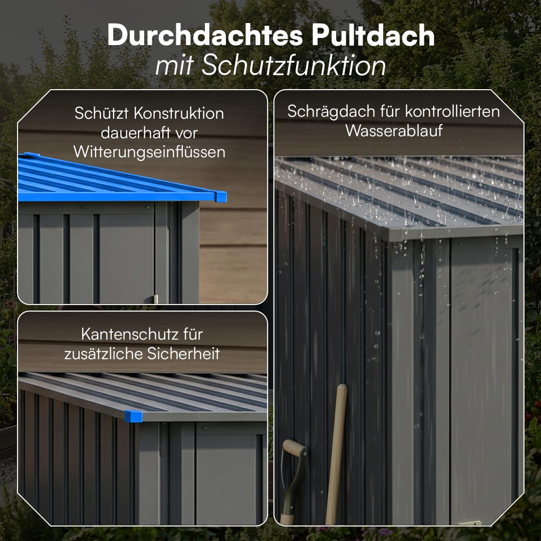 STEELSØN Timir Gerätehaus Metall – Geräteschuppen mit Pultdach – Gartenhaus 160x103x100cm (HxTxB) – Gartenschuppen Anthrazit – Gartenhütte Zinkstahlrahmen – Gerätehütte rostfrei – Schuppen Garten