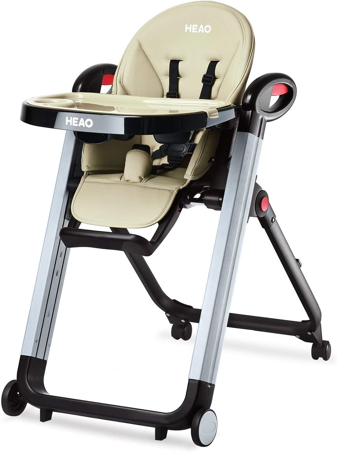 HEAO 4-In-1 High Chair for Babies & Toddlers, Foldable Highchair with 7 Different Heights,5 Reclining Seat Position and 3-Setting Footrest, Detachable Trays & Seat Cushion, 4 Wheels with Locks