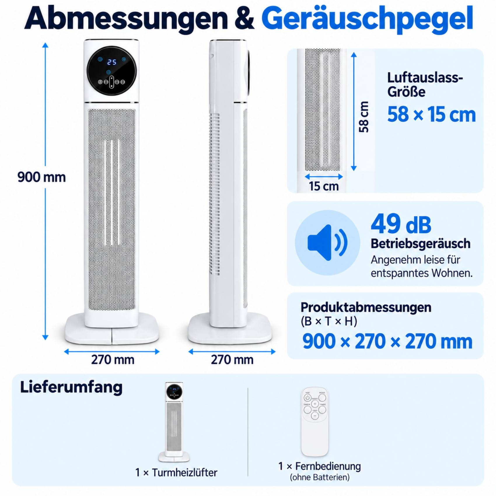 2500W PTC Keramik Heizlüfter Leise mit Fernbedienung & Oszillation