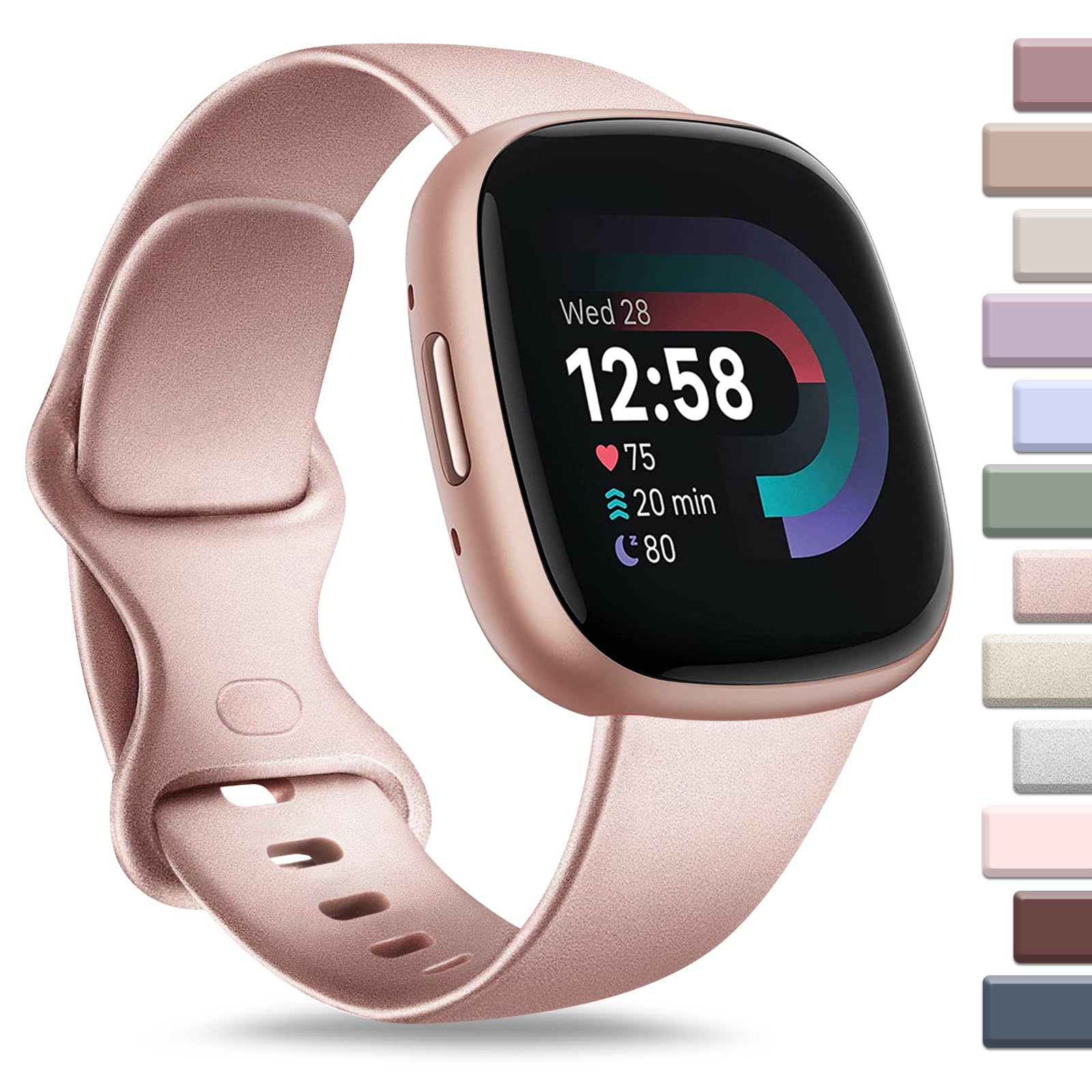 Fitbit Compatible Sport Band - Soft Straps for Sense 2/Sense/Versa 4/Versa 3 Smart Watch (Small, Rose Gold)