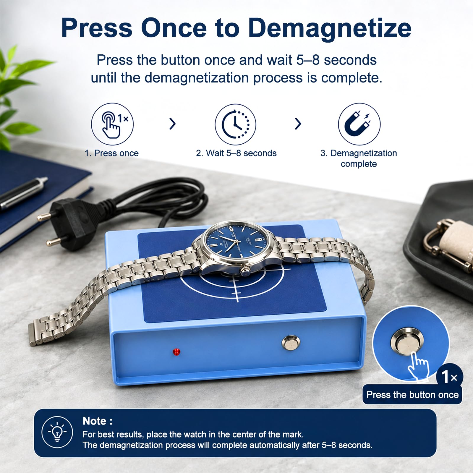 Desmagnetizador de Reloj y Herramienta para Correa de Reloj, 2 en 1 Herramienta de Reparación de Reloj de Control de Tarjeta de Microordenador Máquina de Desmagnetización de Reloj