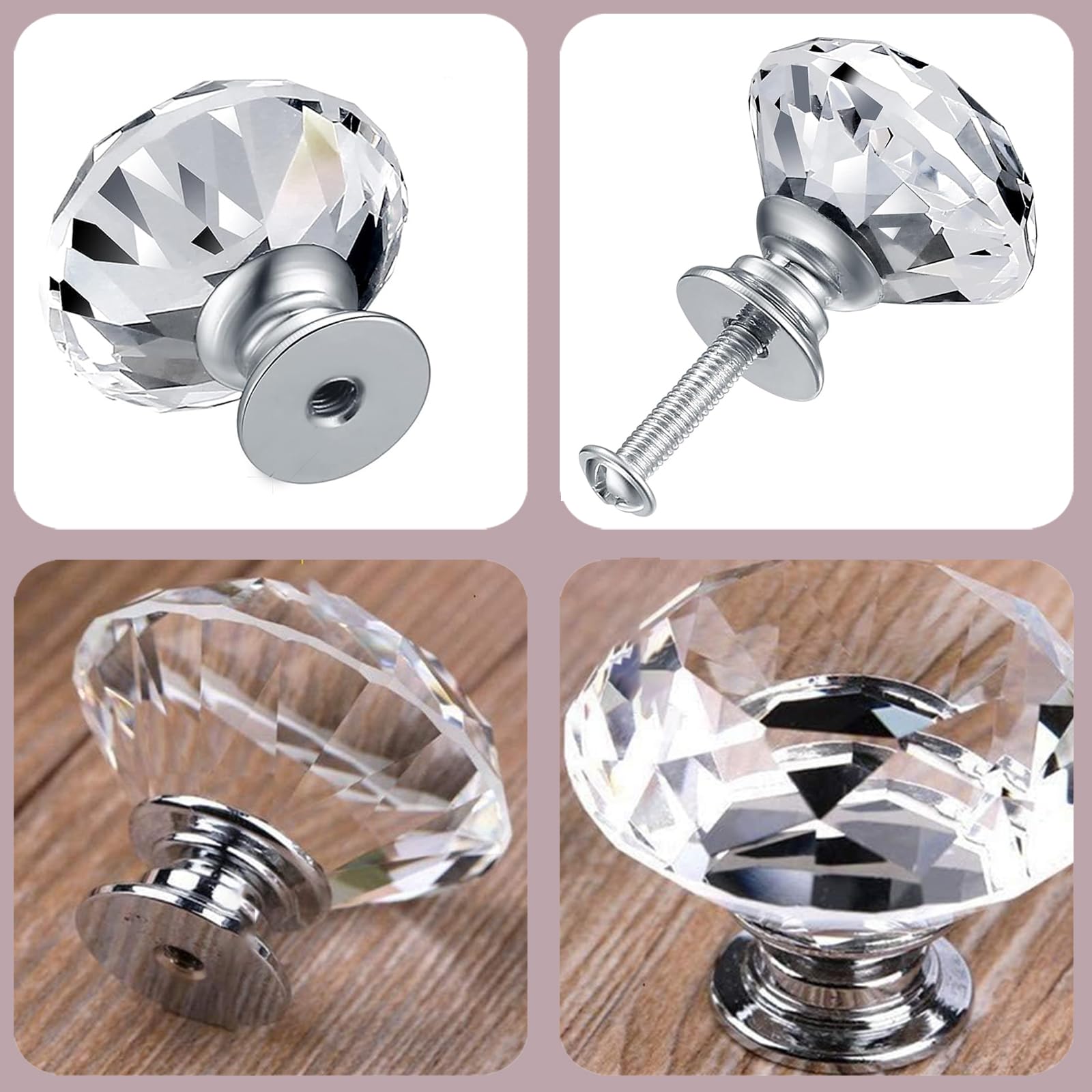 Tiradores Armario Vintage 4 Pomos De Cristal Con Corte De Diamante - Para Armarios Y Cajones, Estilo Vintage, Tamaño 116 Mm Decoración Muebles Cristal