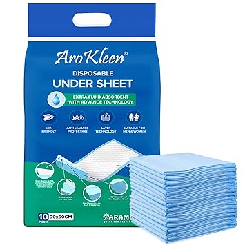 AroKleen Premium Disposable Underpads | Extra Large 90x60 cm |12 Hrs. Absorption Protection | 10 Units | 5-Layer Leak-Proof Under Sheets for Adults & Seniors| Waterproof Bed Protector |Super Absorbent
