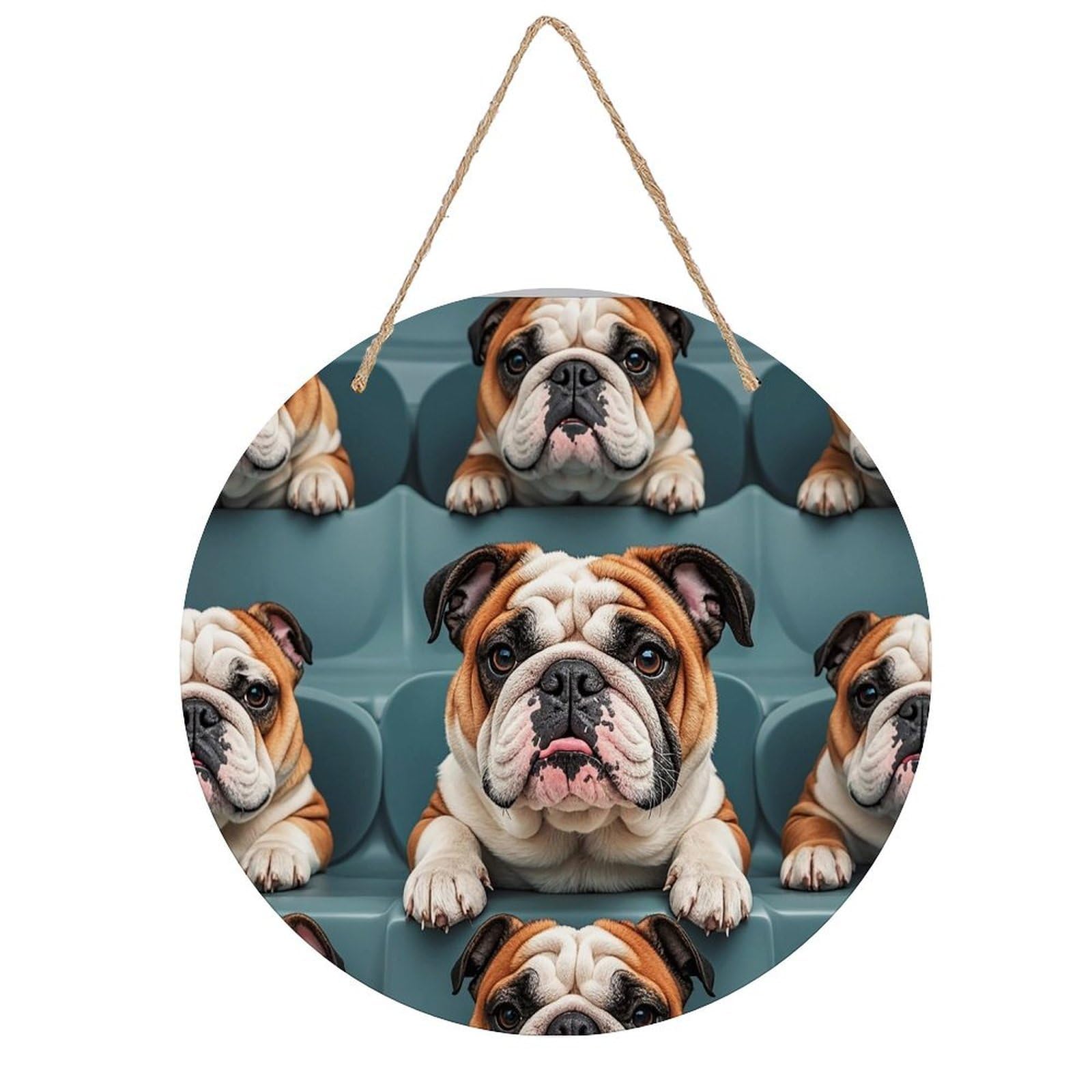 FekiLoot Funny English Bulldog Welcome Sign Wall Decor Welcome Round Wood Hanging Signs Decoration Farmhouse Wall Sign Wall Plaque Funny Decor Door Hanger for Front Door Porch Office