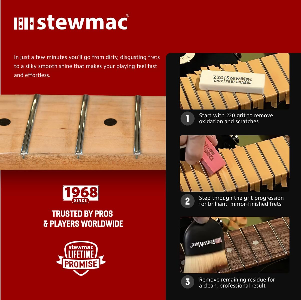 StewMac Fret Erasers - Complete Set of 7 Abrasive Rubber Blocks for Polishing Guitar Fretwire - 7 Grits (220, 400, 800, 1200, 2000, 4000, 8000) - Guitar Fret Polishing Tools