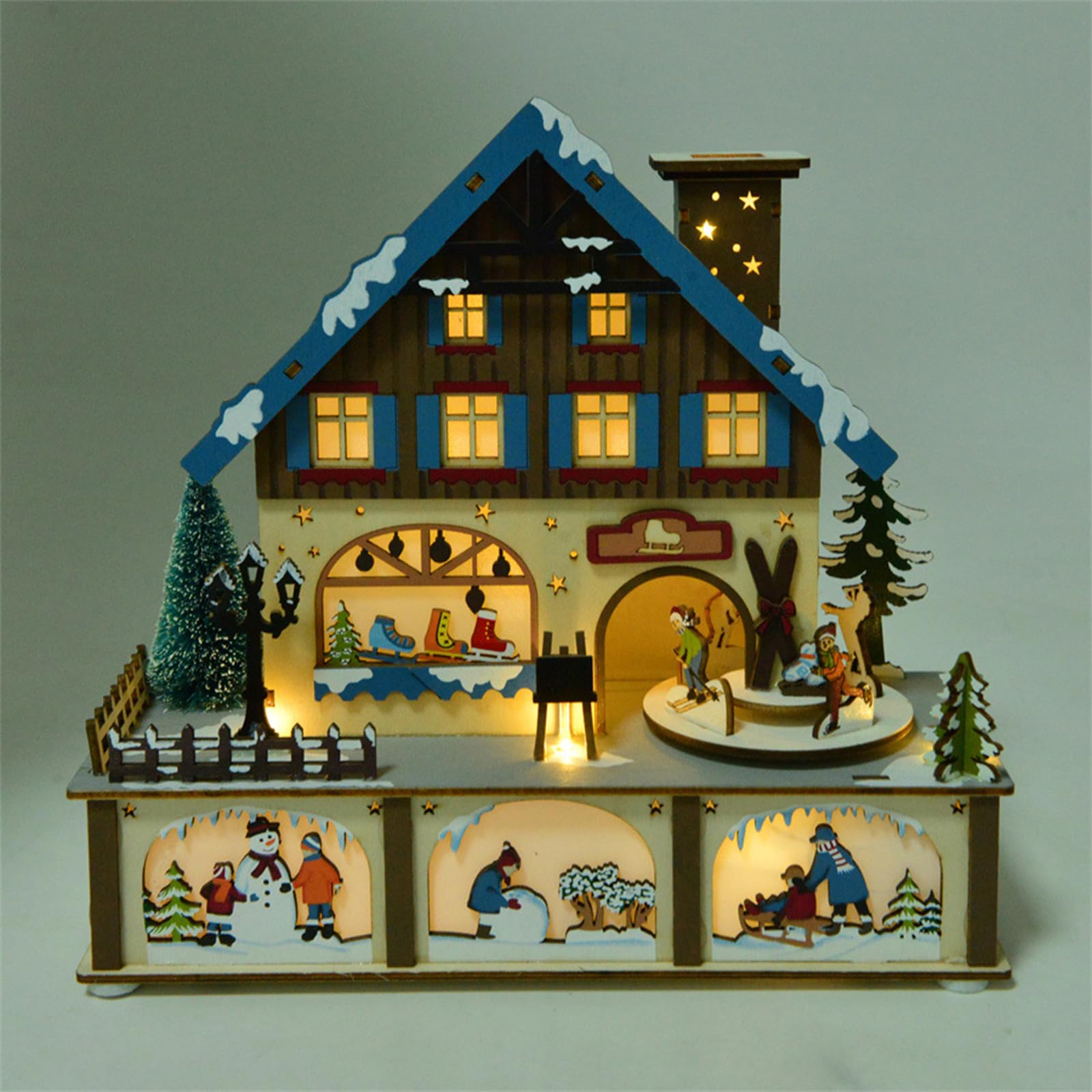 Maison de Village de Noël Lumineuse - Bâtiments Musicaux et Décorations pour Table - Décoration à Piles pour la Maison