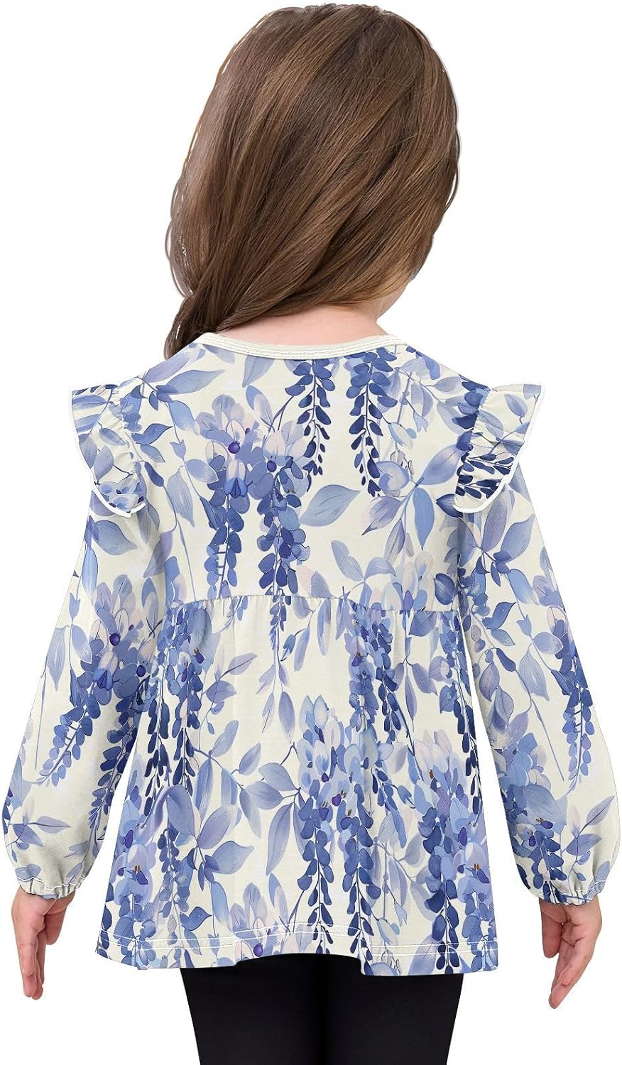 visesunny Toddler Clothes for Girls Blue Violet Floral Long Sleeve Fall Shirts Cotton Top with Ruffle Collar