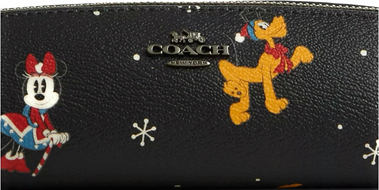 COACH Womens Pencil Case In Signature Canvas Leather (QB/Black Multi With DisneyHoliday Print)