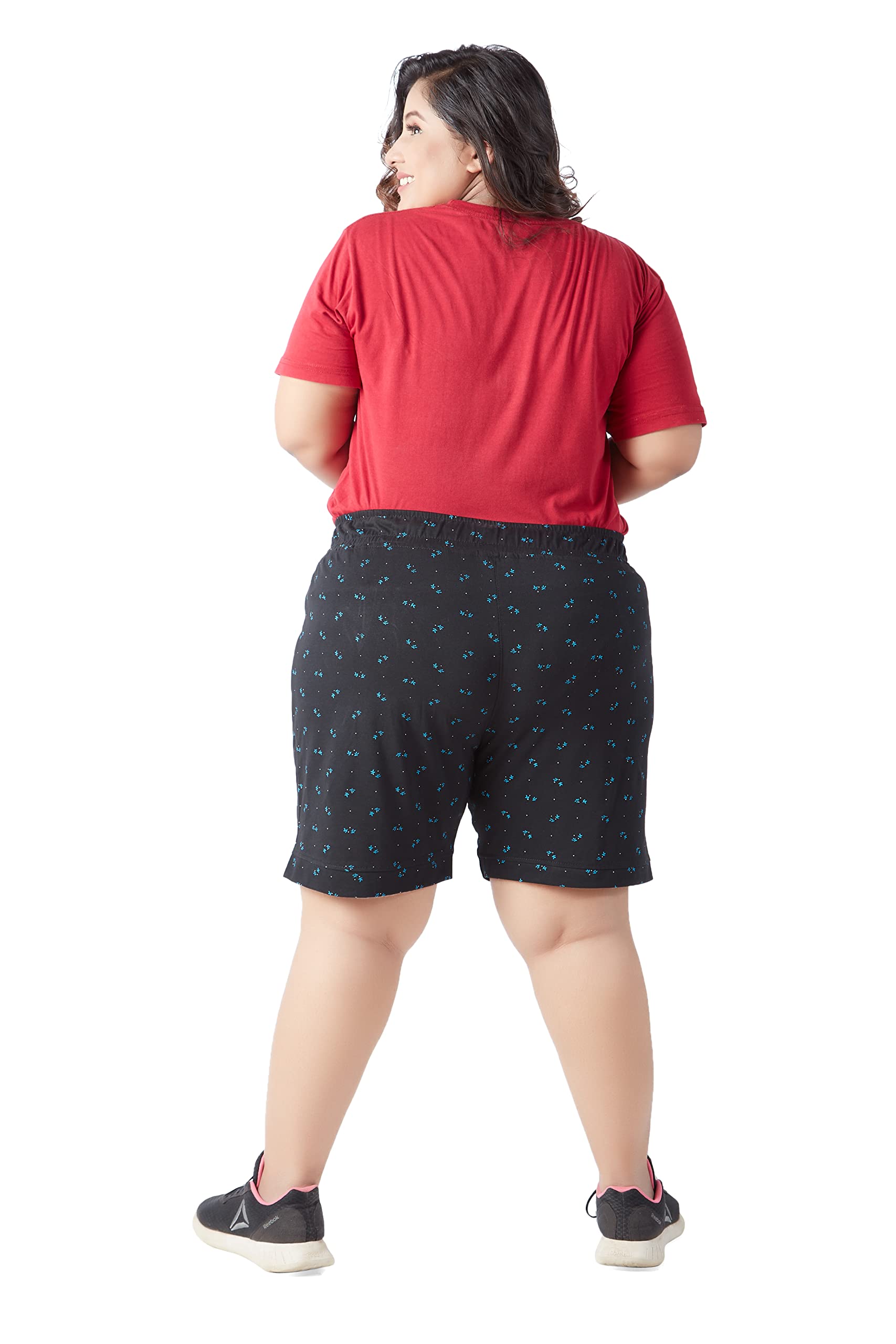 CUPID Women Plus Size Printed Cotton Comfortable Barmuda/Shorts for Sports, Yoga, Daily Use Gym, Night Wear, Casual Wear for Ladies, Black, 7XL 4