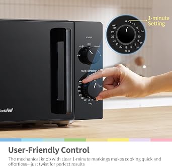 COMFEE' 20L Compact Microwave, 700W Black Solo Manual Microwave with Inverter,5 Power Levels,Quick Defrost,Easy Clean,Dial Timer,Small for Kitchen- CMO-MM202NF(BK)