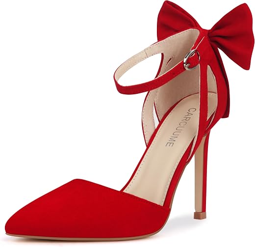 Carcuume Women's Closed Toe Heels Bow Stiletto Heel Sandals Pointed Toe Pumps Wedding Shoes