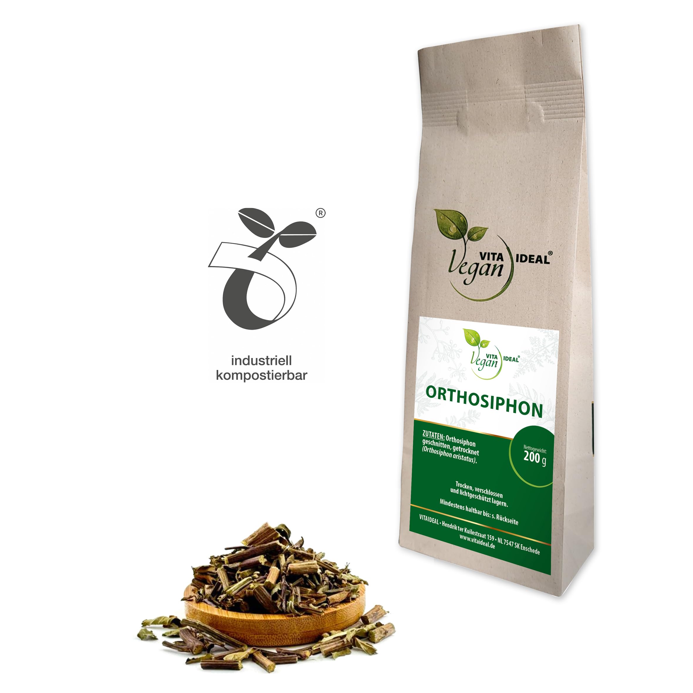 VITA IDEAL Vegan® ORTHOSIPHON - aristatus 3x 200g geschnitten & getrocknet - Katzenbart - Ortho Siphon - Kräuter Tee, Tinktur & Aufguss. Kräutertee ohne Zusatzstoffe.