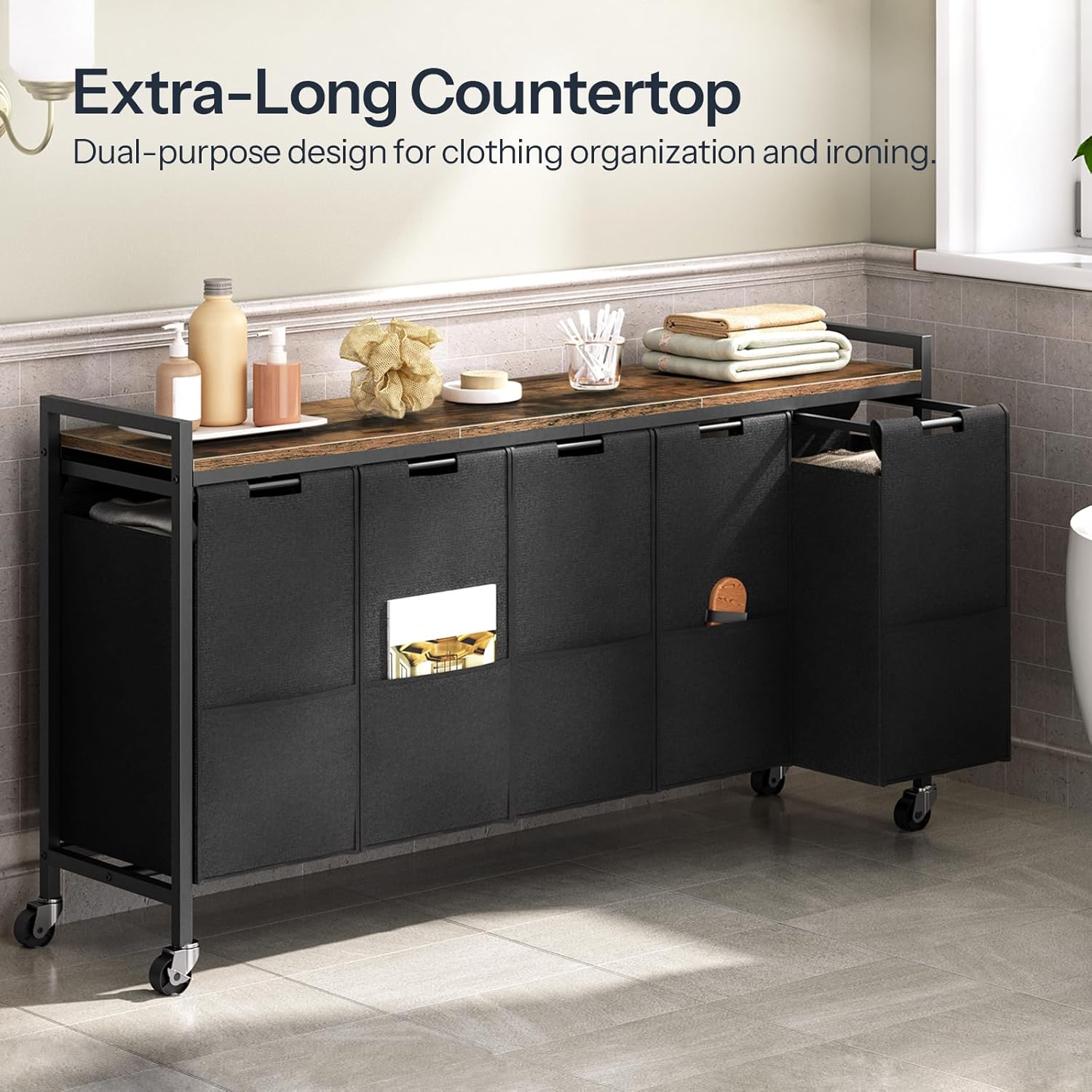 HOOBRO Laundry Sorter with an extra-long countertop, used for storing laundry supplies and folding clothes.