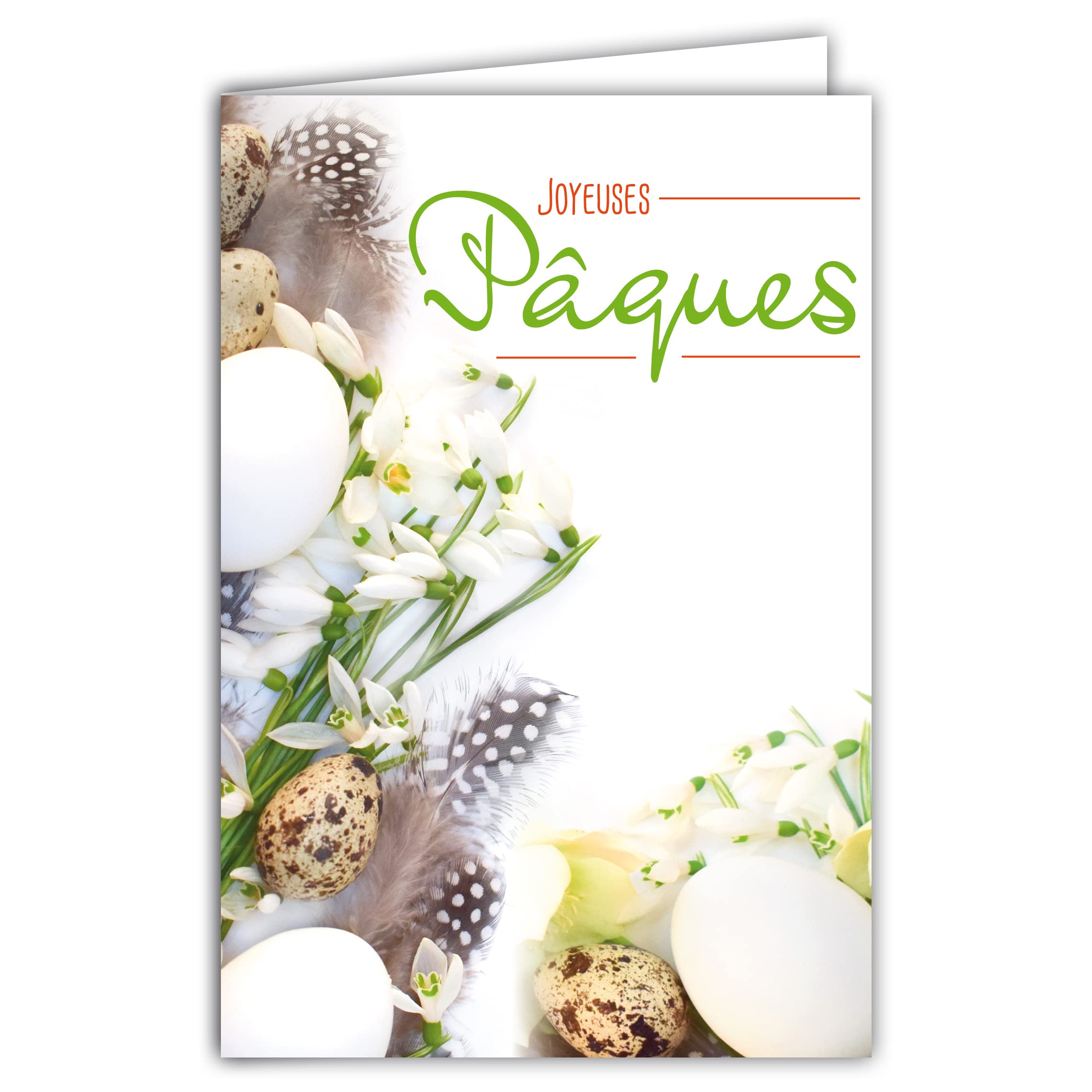 Happy Easter Card for Women Men Party Spring Flowers Snowdrop Quail Eggs Guinea Takeaway Feathers Photo with Envelope Size 12 x 17.5 cm PEFC Paper 300 g Glossy Made in France 62-1022