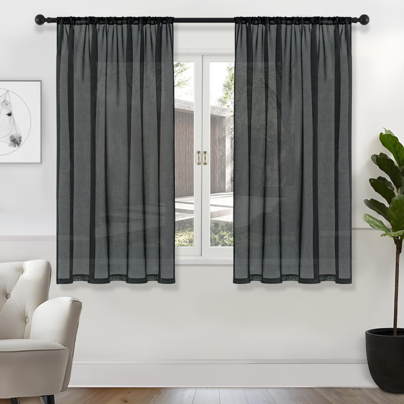 MRTREES Cortinas Gris Cortas Cortinas Dormitorio Juvenil Modernas Transparente 2 Piezas, 140x160cm, Elegante, fácil de Usar, Apariencia de Lino no Lino Global Recycled Standard Global Recycled Standard Global Recycled Standard