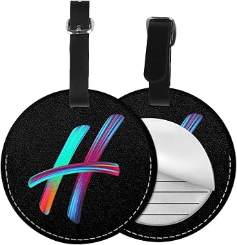 2 Pack Initial Luggage Tag for Suitcase, Colorful Letter Design Cruise Name Bag Tags, Round Baggage Identifiers with Privacy Cover, Leather ID Label for Women Men Kids Travel, Rainbow Letter H