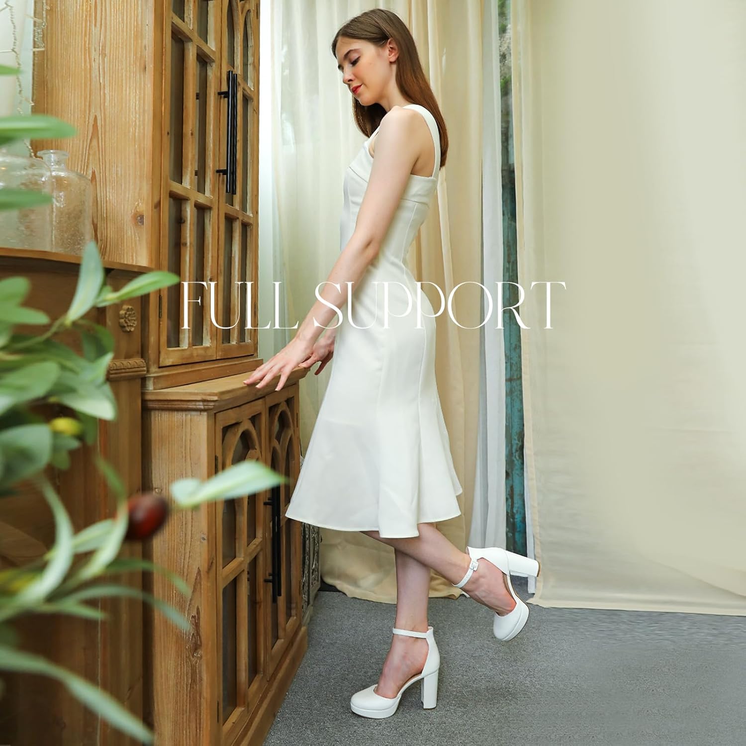 Ankis Black Platform Closed Toe Heels for Women, Womens Heels Closed Round Toe Chunky Block Pumps Shoes, 4 Inch - Image 2