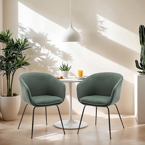 Juego de 2 sillas de comedor tapizadas, sillas de cocina y comedor de tela moderna con asiento acolchado y patas de metal resistentes, sillas