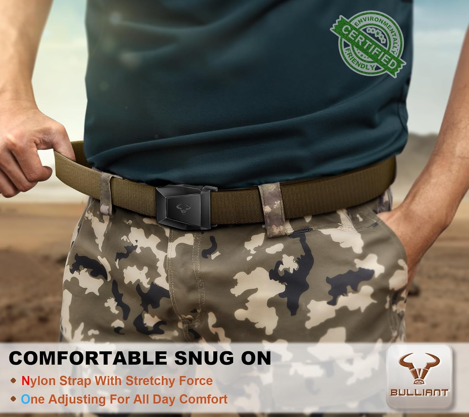 BULLIANT Men Belt 2 Pack,Nylon Web Holster Belt Stretch for Gift Men Outdoor Work Sports Hunting Hiking,Quick Release