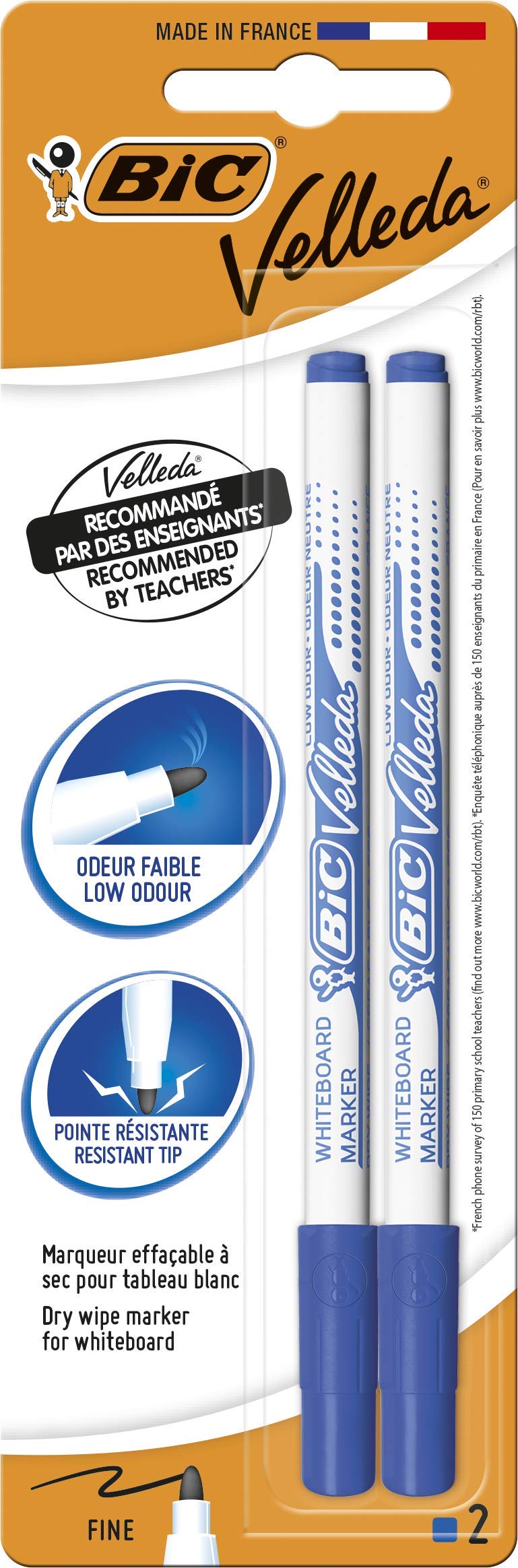 BIC Velleda – Rotulador para pizarra, color blanco (Pack de 2) – Padres, color azul Blister 2