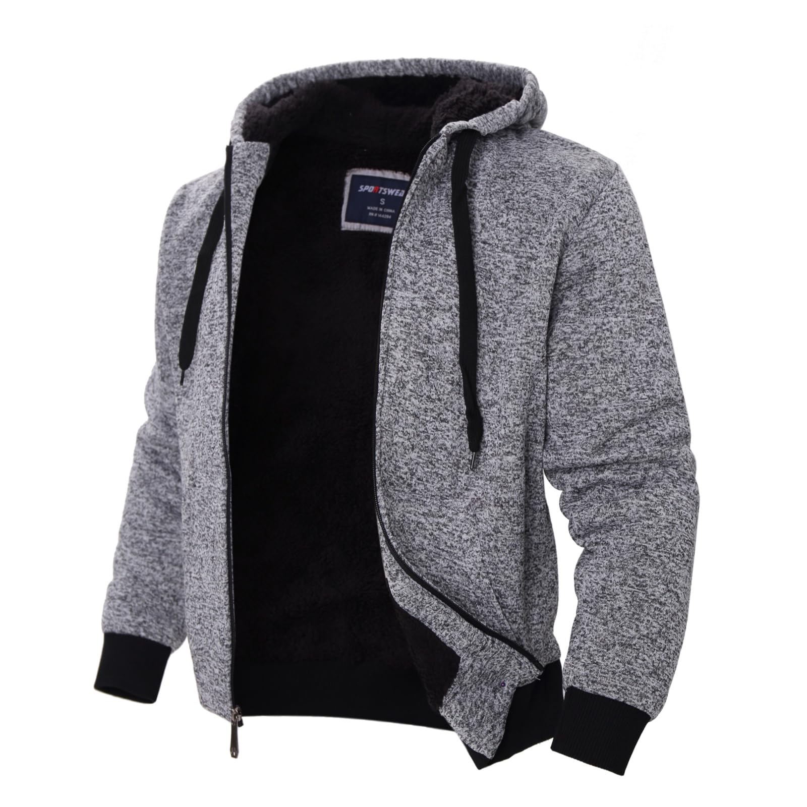 LeeHanTon Sherpa Lined Hoodies for Men Heavyweight Full Zip Up Sweatshirt Thick Fleece Winter Warm Work Jackets Plus Size
