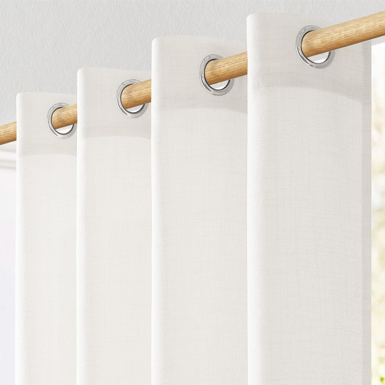 MRTREES Tenda Lino Semitrasparente per Interni Moderne Soggiorno Salotto 2 Pezzi, 140x122 CM, Raffinata Tenda Corta con Occhielli per Casa Camera da Letto Cameretta Finestre, Avorio