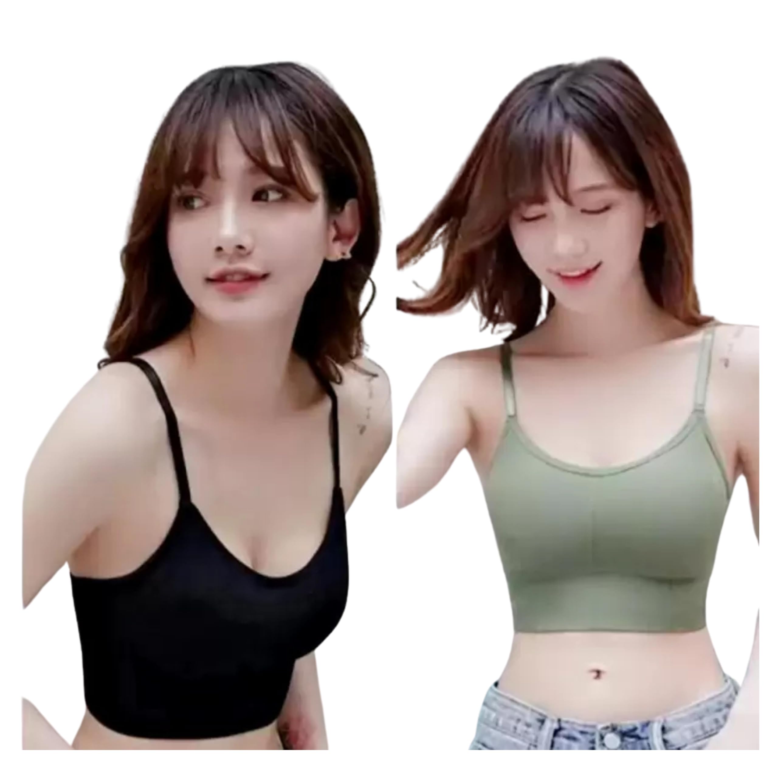Women’s Seamless Sports Bra, Wireless Padded Yoga Bra, Breathable Stretch Crop Top for Gym, Workout, Fitness (in, Alpha, L, 32, A, 32, Regular, Standard, Black-Green)-image-2