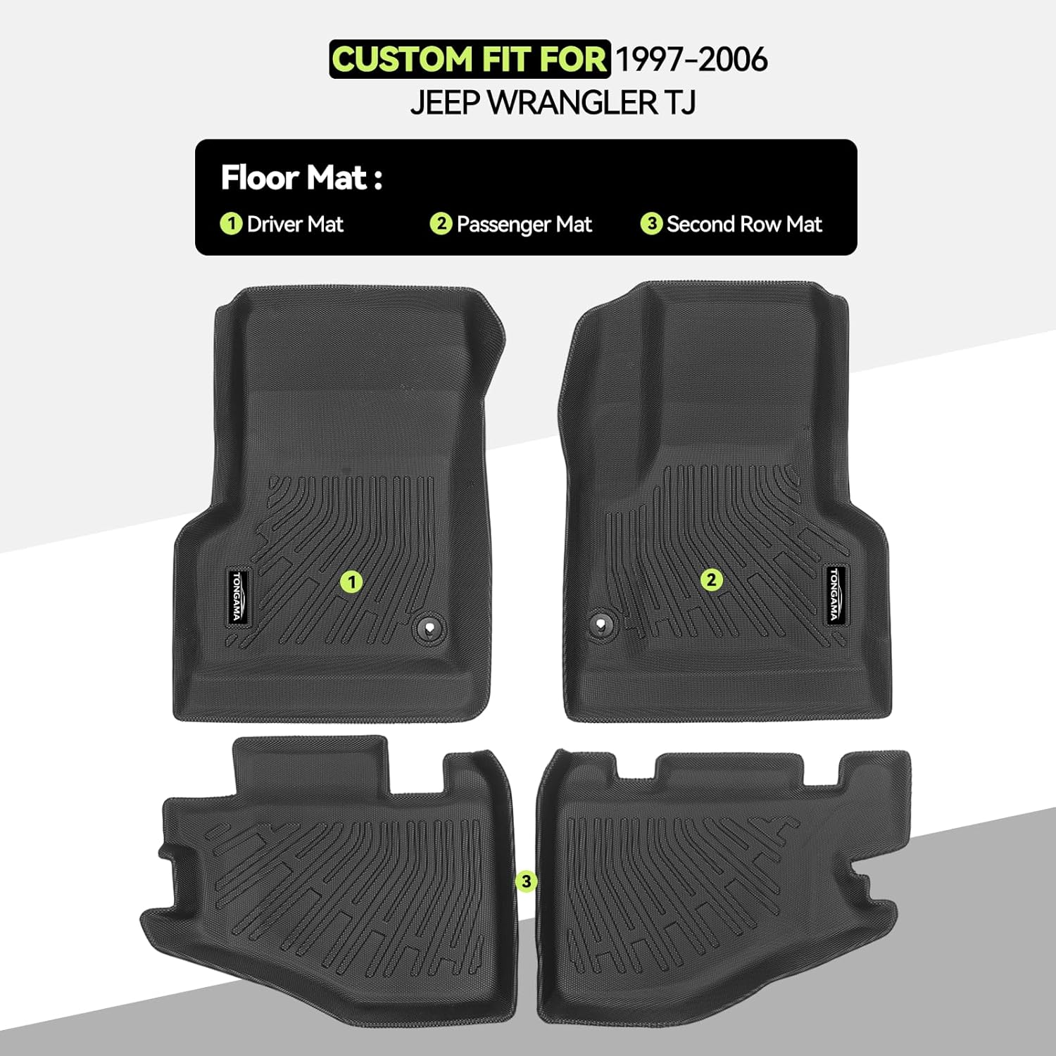 Tongama-Floor Mats for 1997-2006 Jeep Wrangler TJ, All Weather TPE Floor Liners Protectors for Jeep Wrangler TJ Interior Accessories