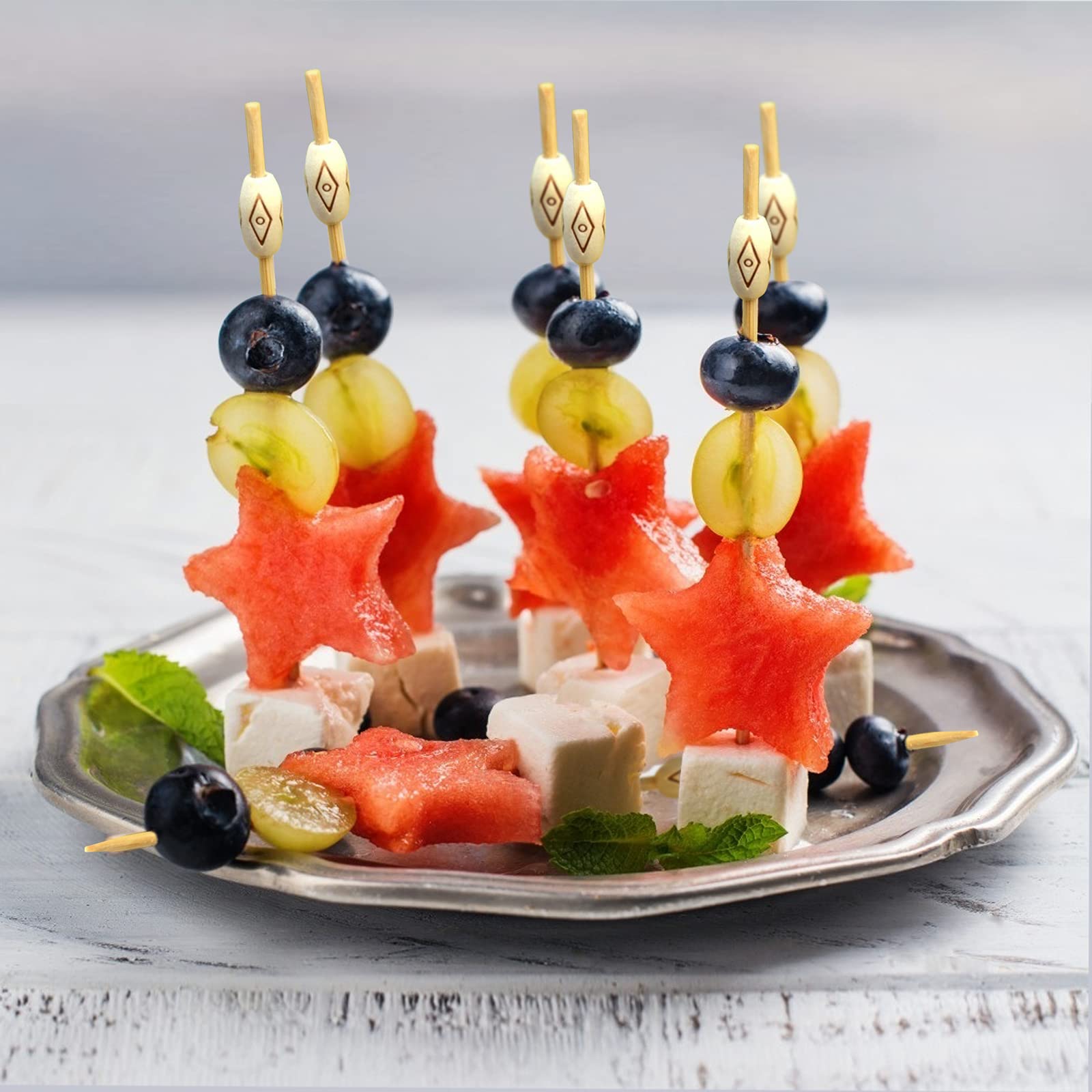 Lot de 200 pics à cocktail en bambou avec perle pour sandwich, cocktail, apéritif, fruits, 12 cm (doré Lot de 200 pics à cocktail en bambou avec perle pour sandwich, cocktail, apéritif, fruits, 12 cm (doré