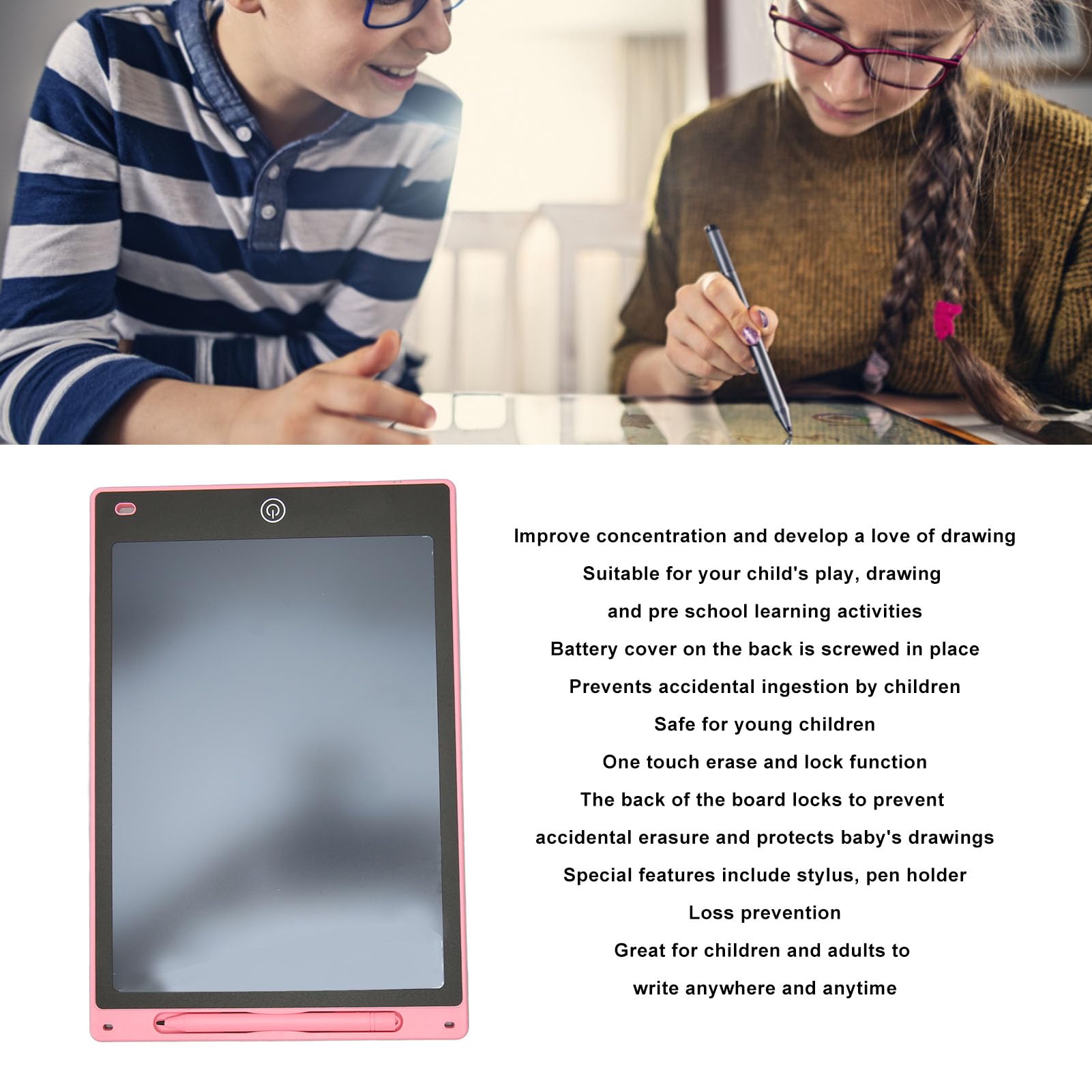 10-I LCD Writing Tablet – Erasable, Reusable Drawing Pad for Kids with Pressure Sensitivity & One-Button Erase F in (Black) (White) (Pinkish) — view 5