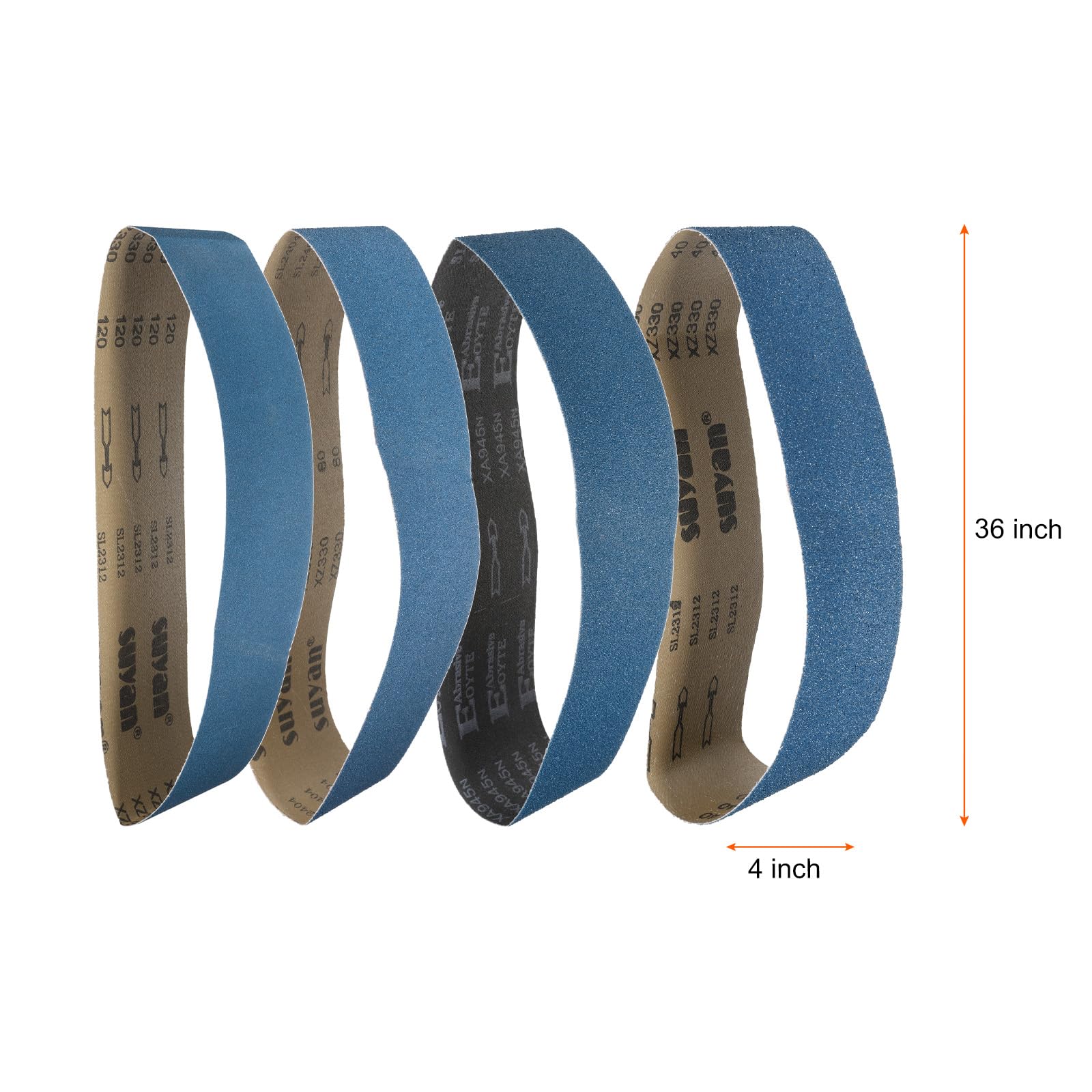 QUARKZMAN 8 Piezas 4 X 36" Bandas De Lijado 2 Piezas Cada Una De Grano 40/60/80/120 Óxido De Circonio Empalme Al Ras Papel De Lija Para Metal Carpintería Reparación Automotriz