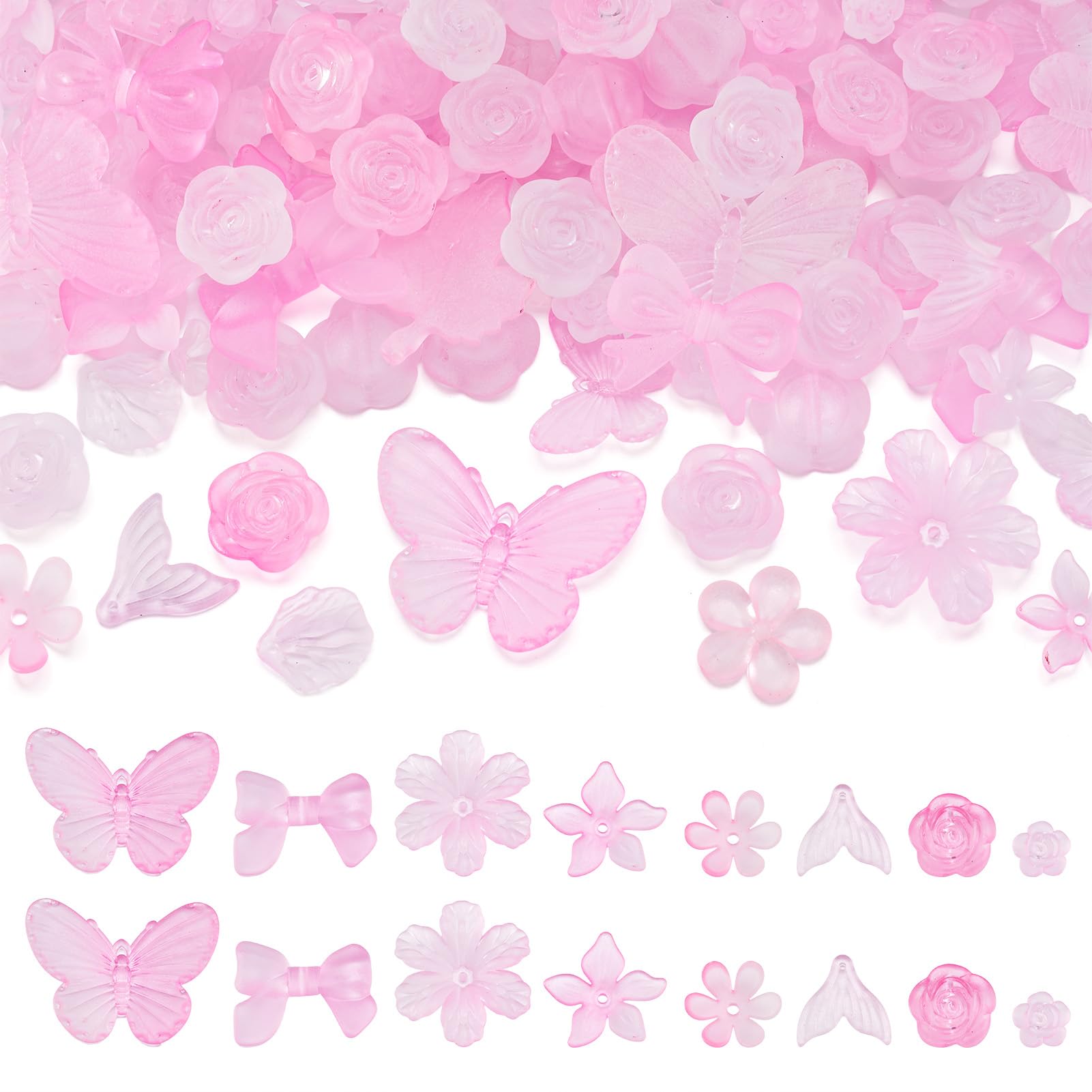 Bestewelry 100g Leaf Flower Butterfly Acrylic Assorted Beads Frosted Acrylic Pastel Beads Loose Spacer Beads for Spring DIY Bracelet Necklace Earring Jewellery Making, Pearl Pink