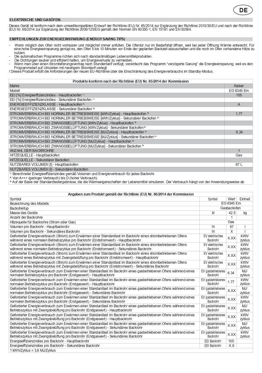 Kaiser Zestaw piekarników EG 6345 Em+KG 6325 Em, piekarnik gazowy do zabudowy 67 l + retro kuchenka gazowa, 60 cm
