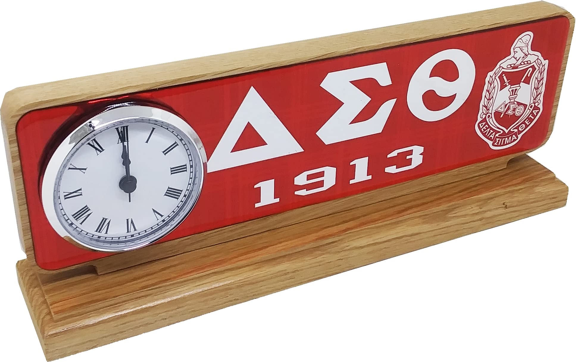 Delta Sigma/? Theta Wood Desk Top Clock [Brown - 11.625