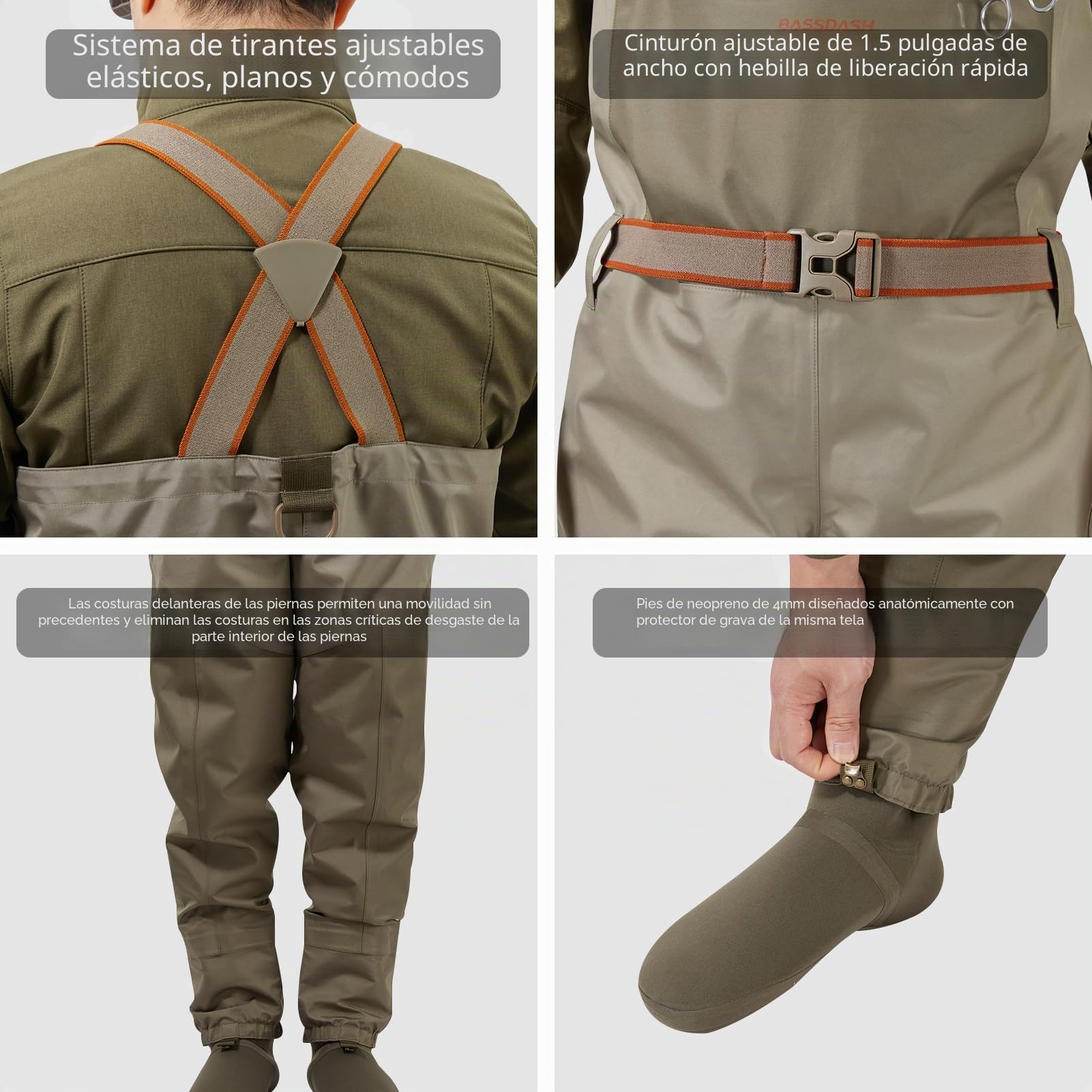 Bassdash Vadeadores para Hombre IMMERSE Tan Vadeadores Impermeables y Transpirables para la Pesca con Mosca Vadeadores de Pecho para la Caza Ligeros